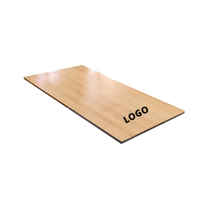 Wooden mat with 'LOGO' text on a white background