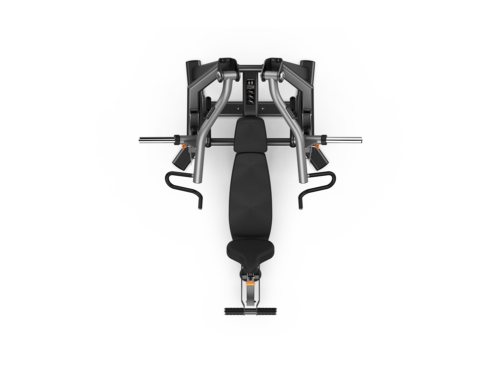 Gym bench with weight attachments on a white background