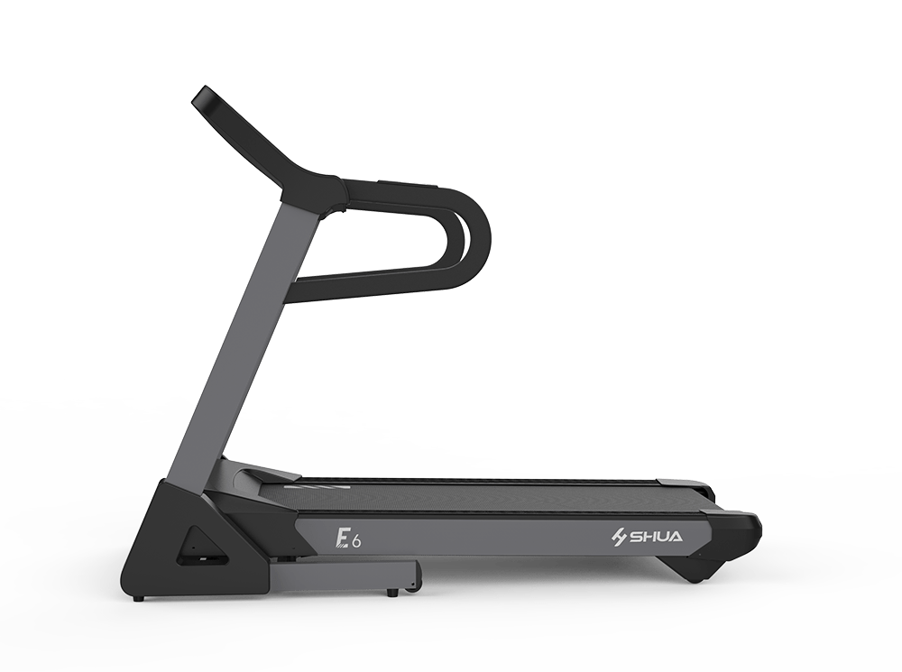 Black treadmill with 'Shuma' branding on a white background