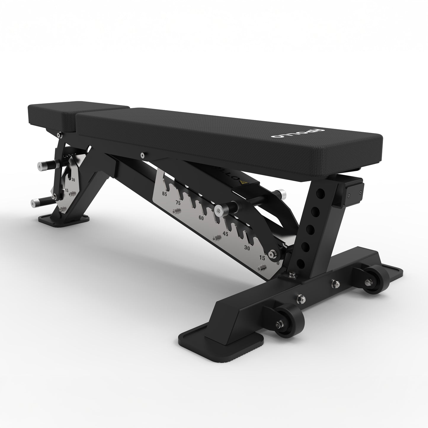 Black adjustable weight bench on a white background