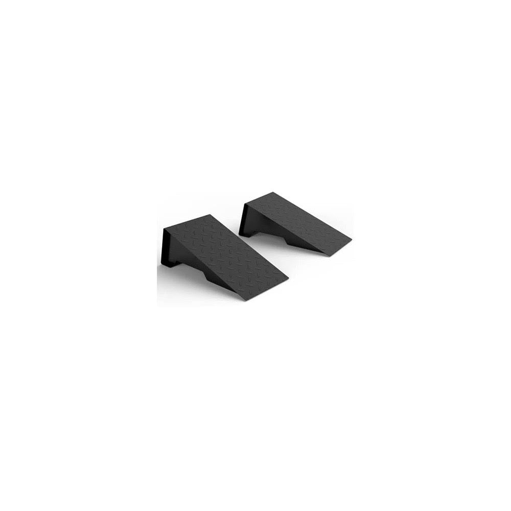 Two black triangular objects on a white background