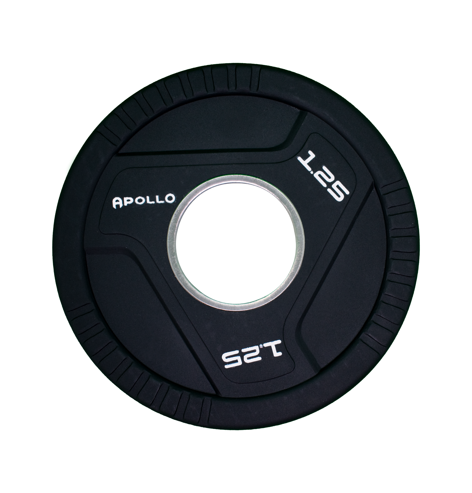 Black weight plate with Apollo branding on a white background