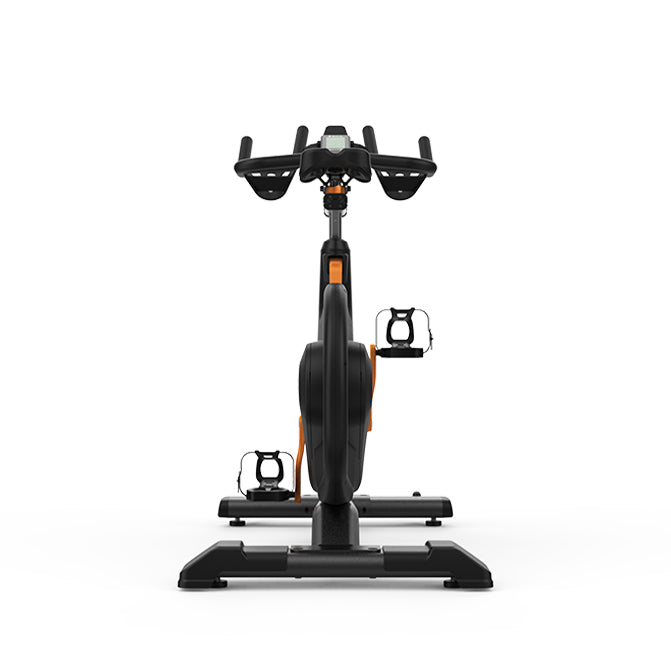 Black exercise bike on a white background
