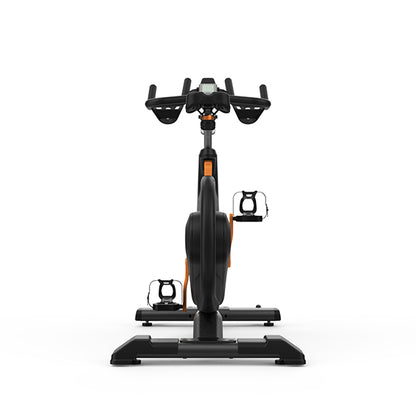 Black exercise bike on a white background