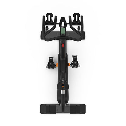 Black stationary bike trainer on a white background