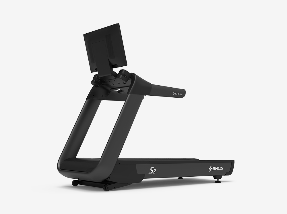Black rowing machine with digital display on a white background