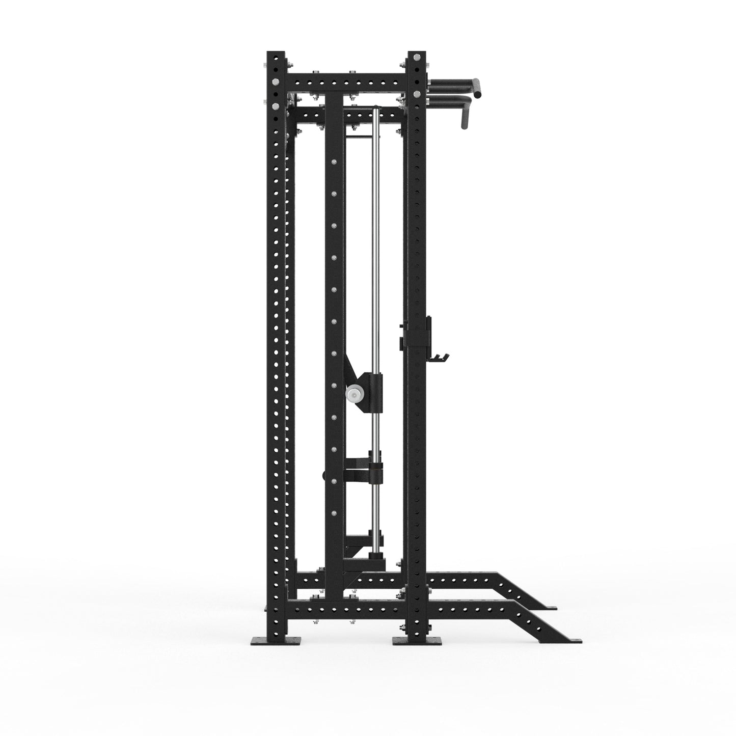 Black metal fitness equipment frame on a white background