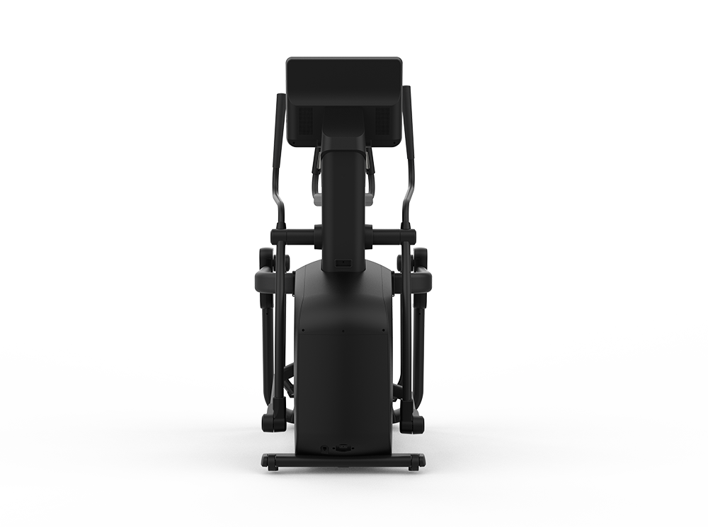 Black rowing machine on a white background