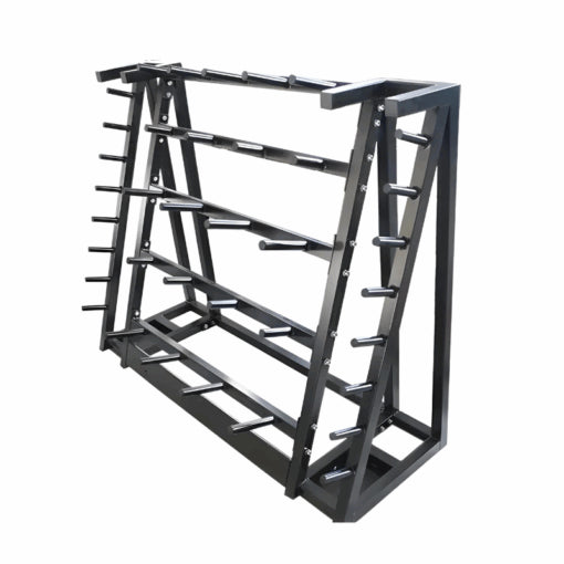 Black metal weight rack on a white background