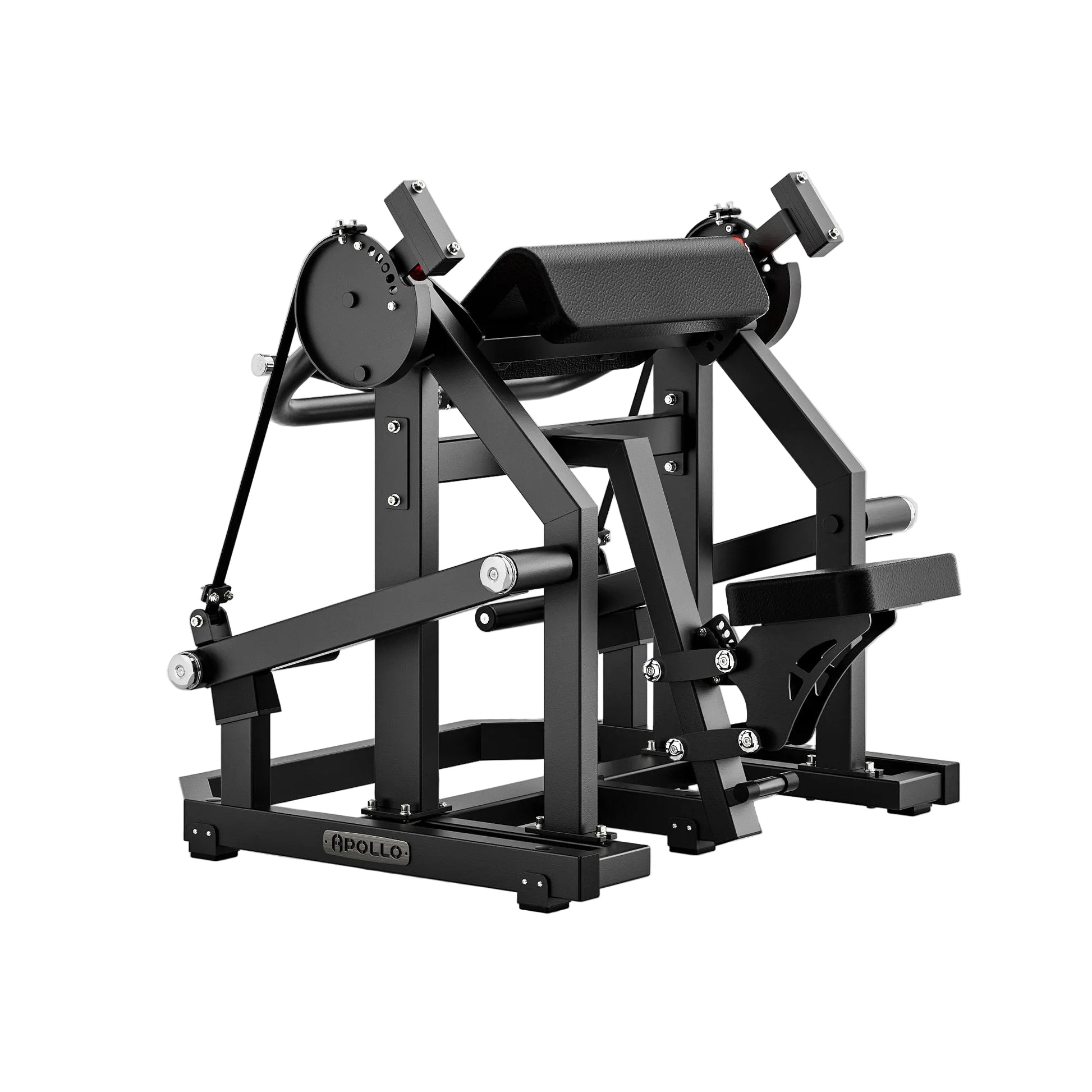 Black gym machine with 'Apollo' branding on a white background