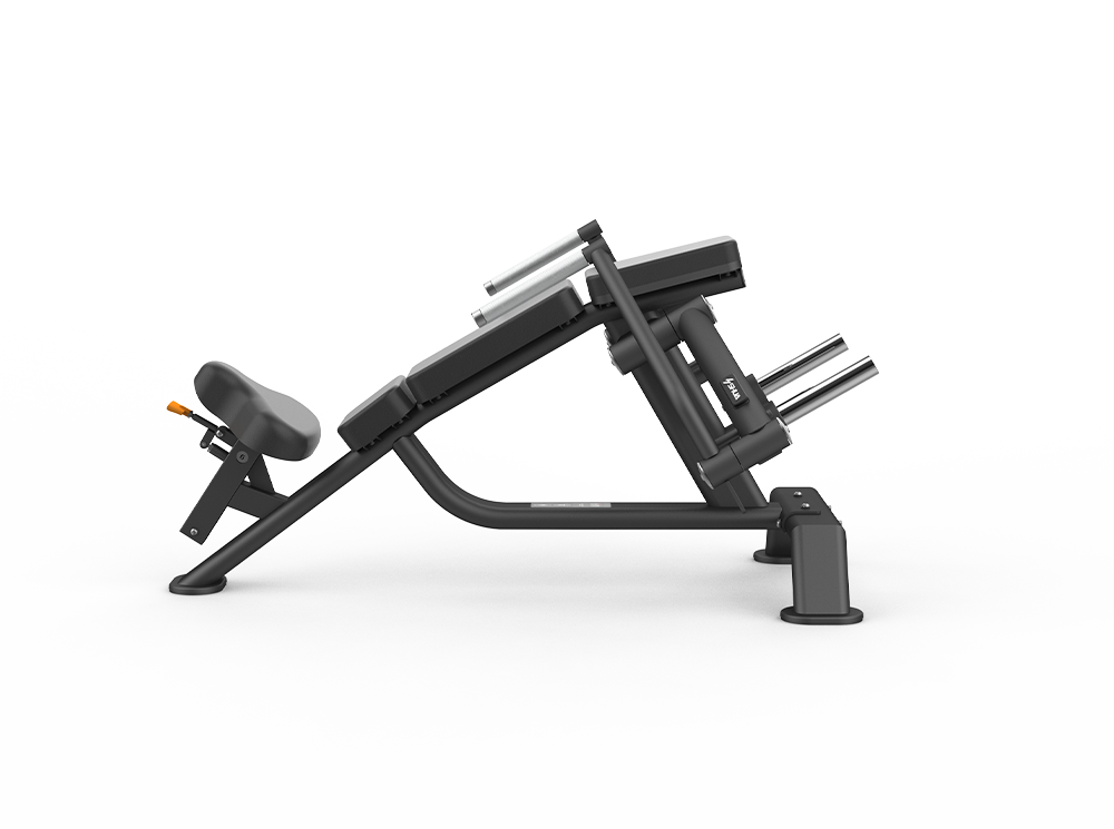 Black weight bench on a white background