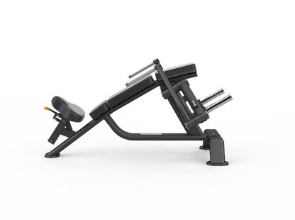Black weight bench on a white background