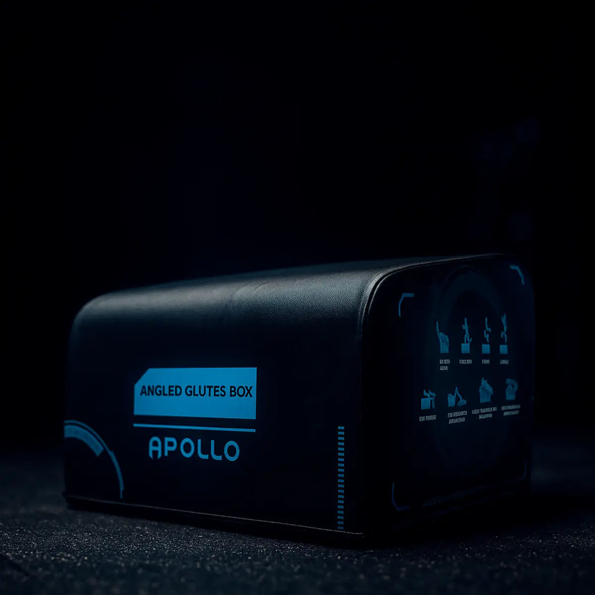 Black exercise box with 'Apollo' branding on a dark background