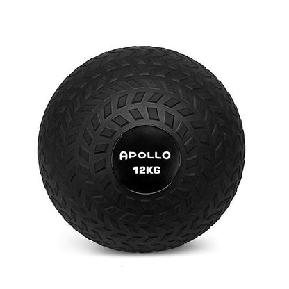 Apollo 12kg textured black slam ball for strength training and functional fitness workouts