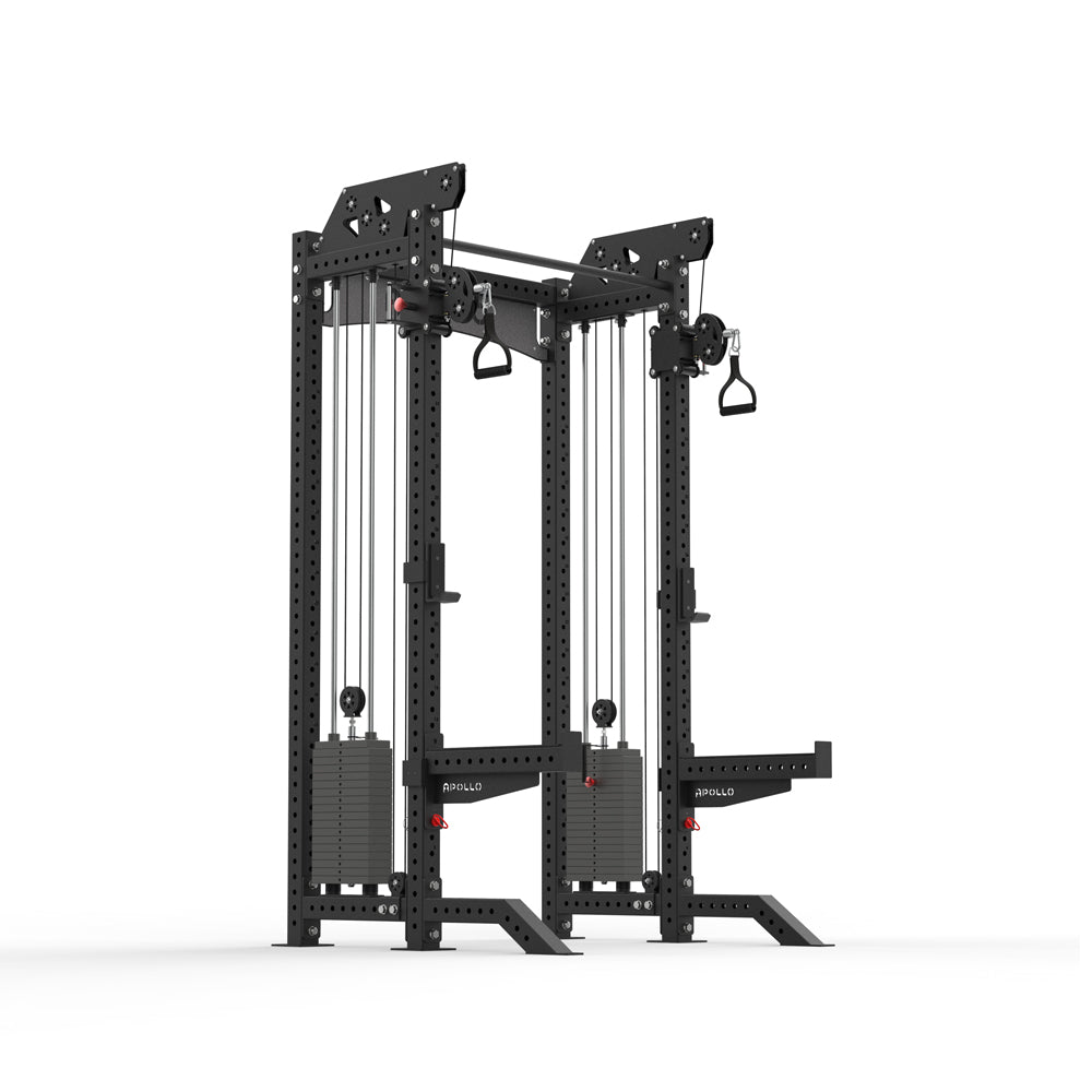 Black weightlifting rack on a white background