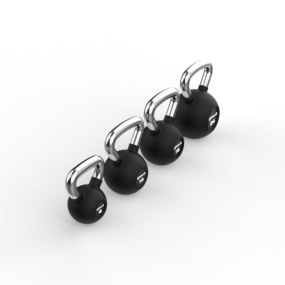 Set of black dumbbells with silver handles on a white background