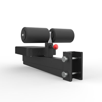 Black weightlifting device with two cylindrical weights on a white background