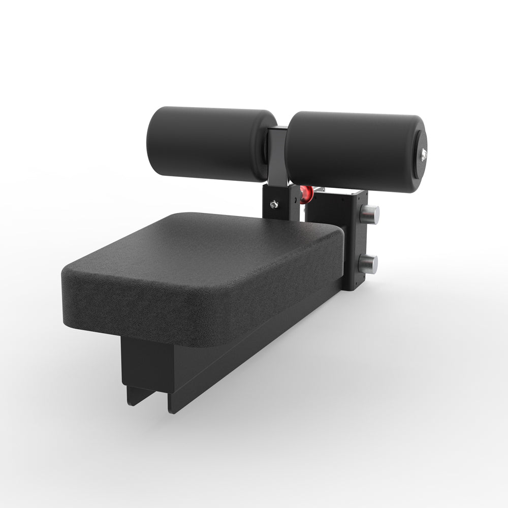 Black footrest with adjustable straps on a white background