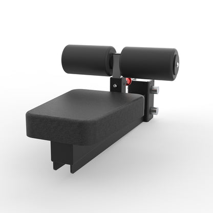 Black footrest with adjustable straps on a white background