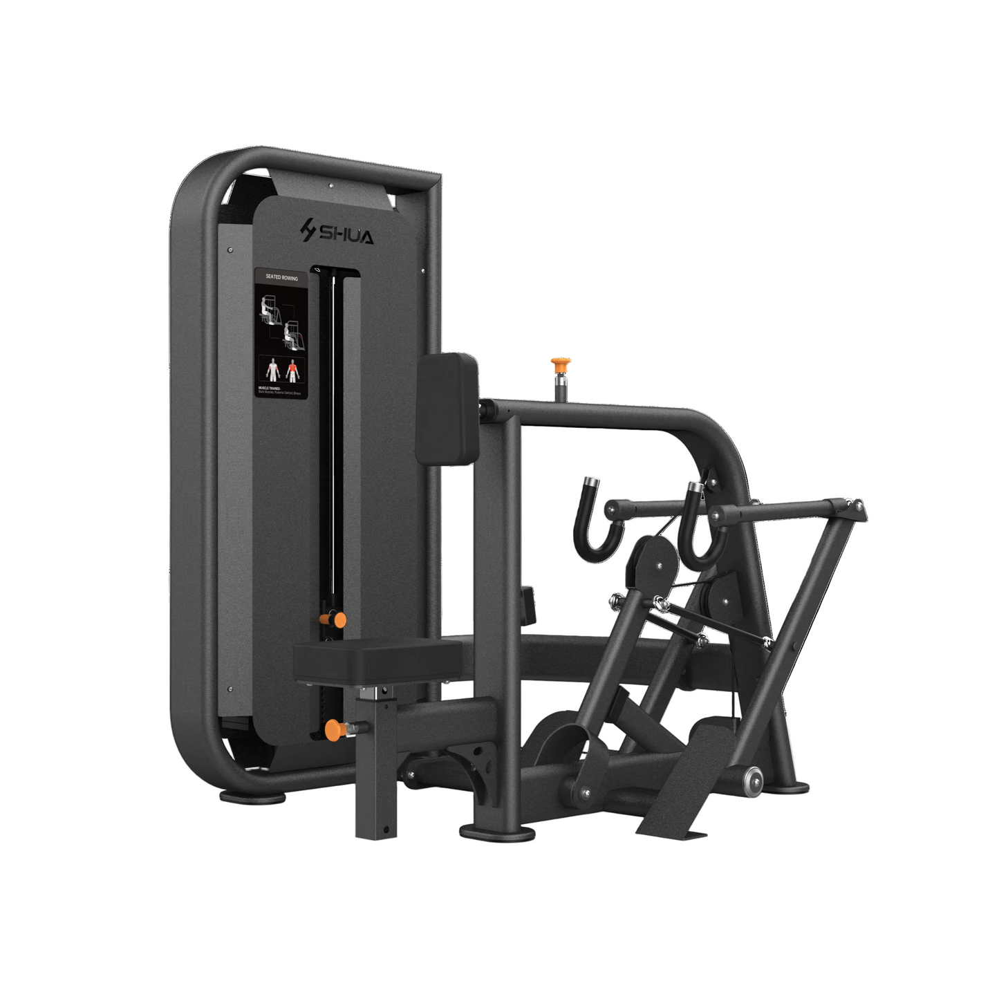 Black gym machine with 'Shua' branding on a white background