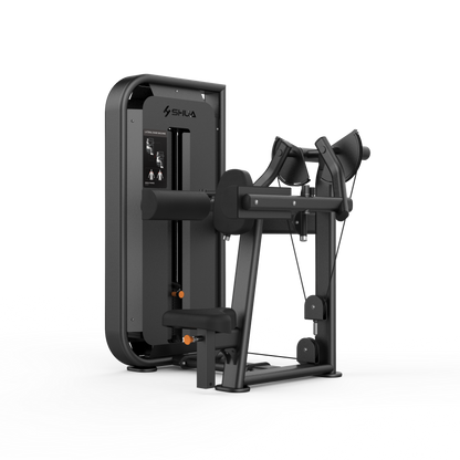 Black cable machine gym equipment on a white background