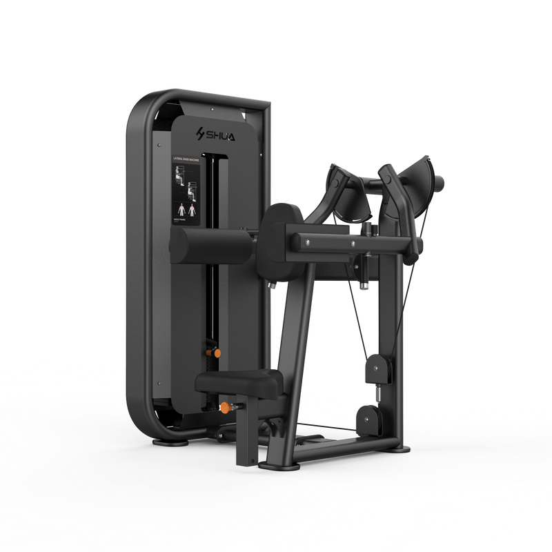 Black cable machine gym equipment on a white background