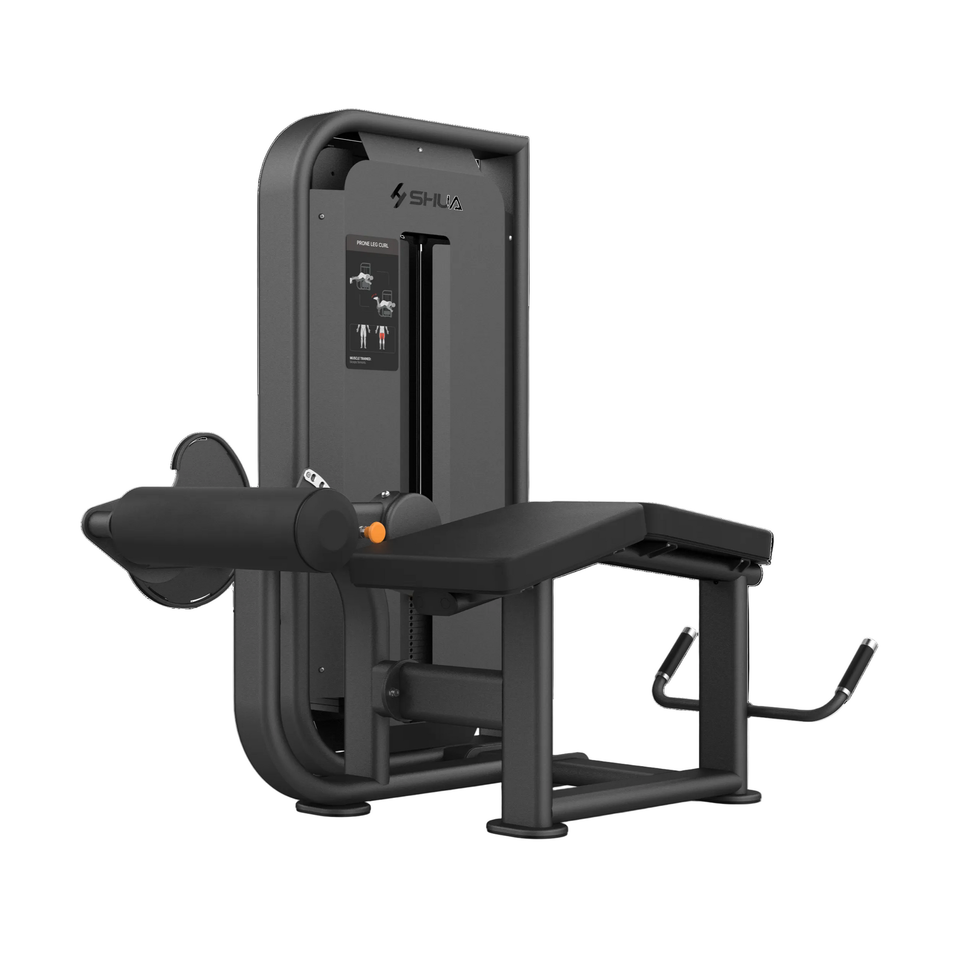 Black gym machine with visible branding on a white background