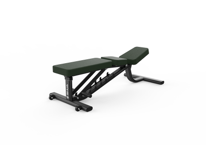 Green weight bench on a white background