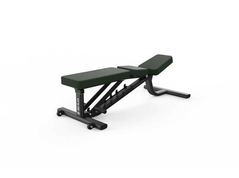 Green weight bench on a white background