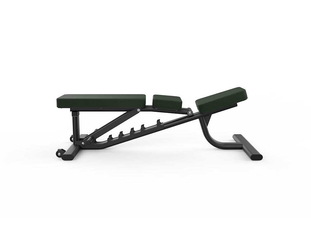Black adjustable weight bench on a white background