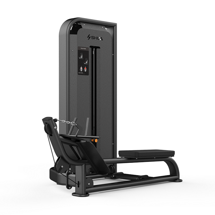Black gym machine with digital display on a white background