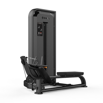 Black gym machine with digital display on a white background