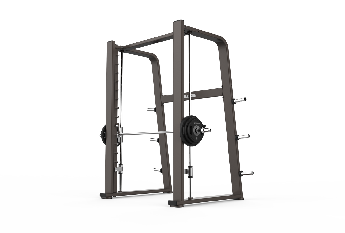 A gray Apollo Smith machine with a powder coated finish, strong durable cables, and weight storage at the rear.