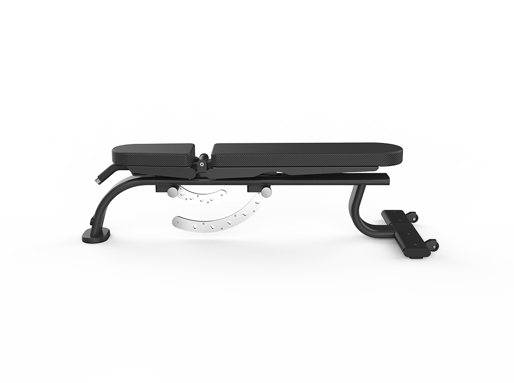 Black adjustable weight bench on a white background