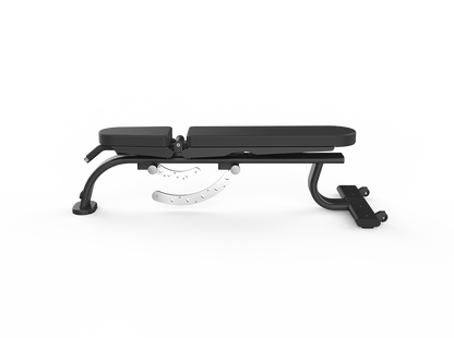 Black adjustable weight bench on a white background