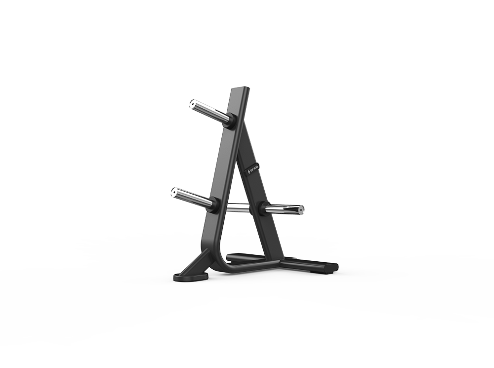 Black metal weight rack on a white background