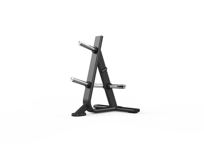 Black metal weight rack on a white background