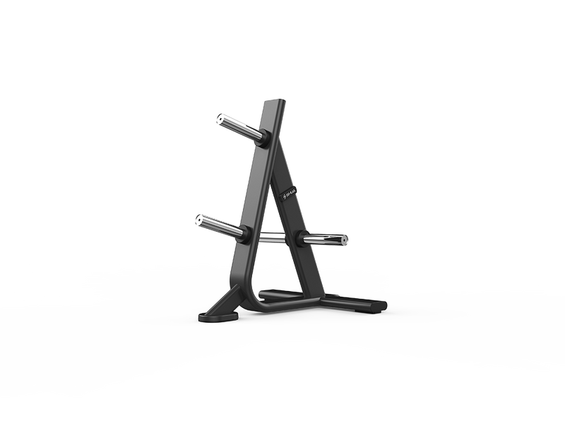 Black metal weight rack on a white background