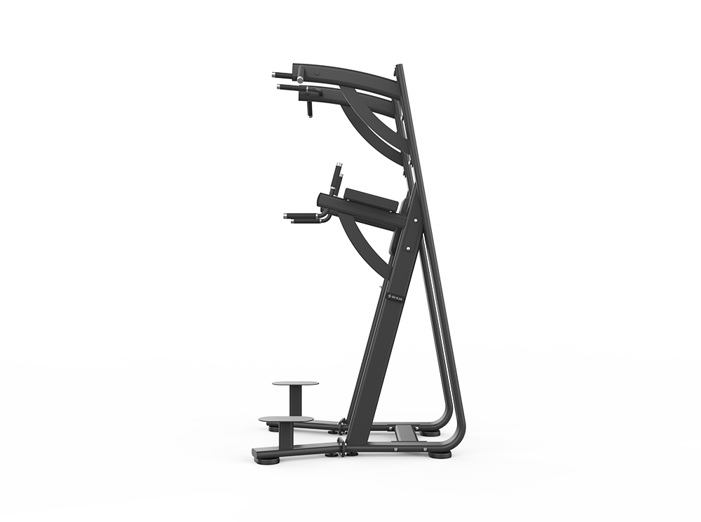 Black exercise machine on a white background
