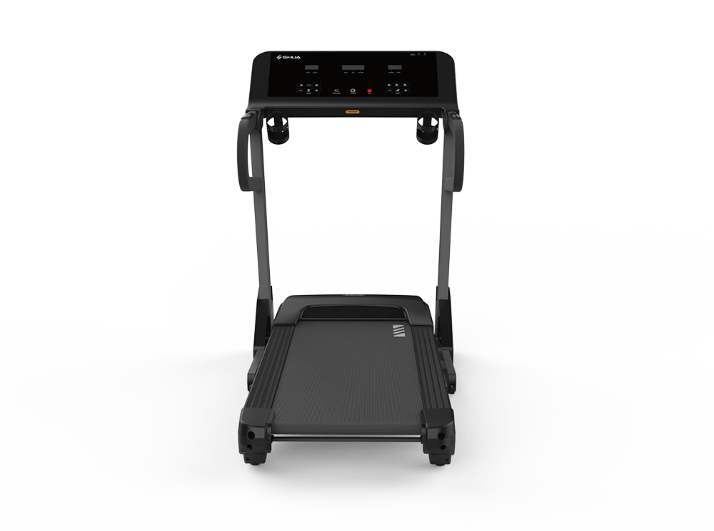 Treadmill with a digital display on a white background