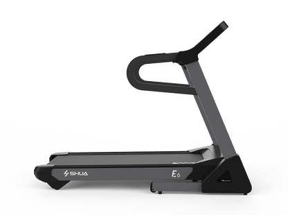 Black treadmill with 'SHUA' branding on a white background