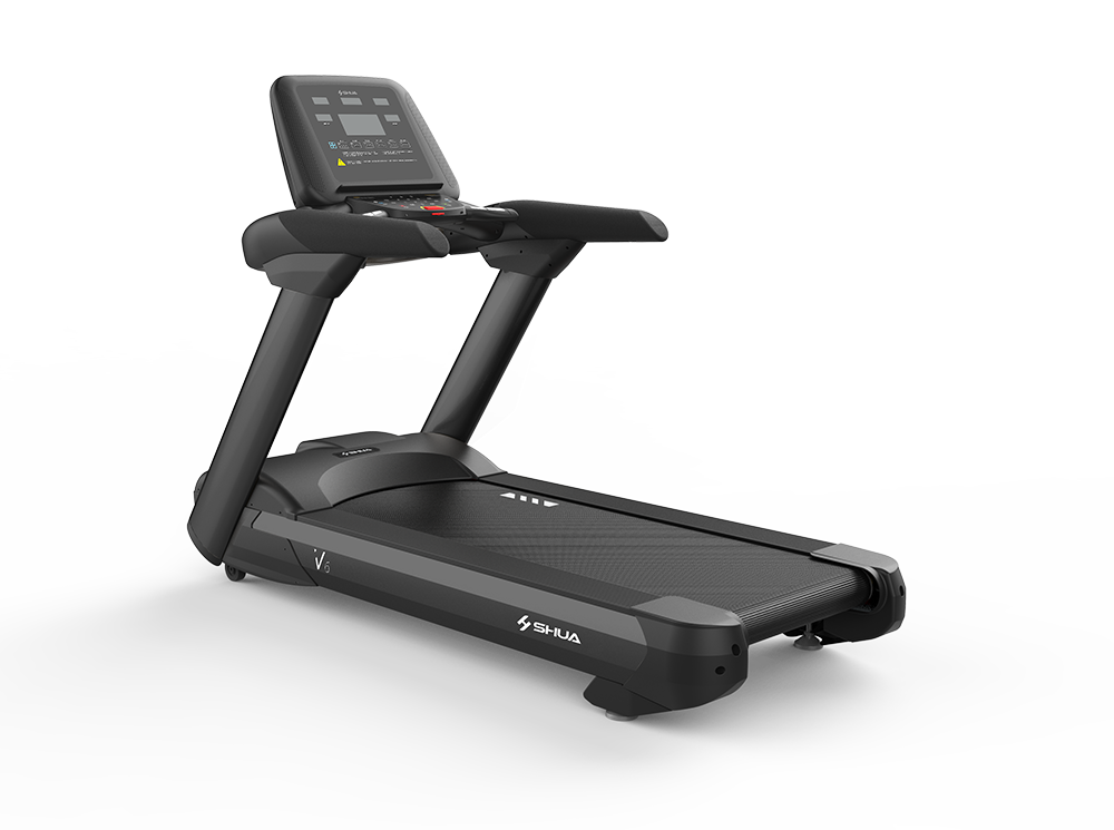Treadmill with digital display on a white background