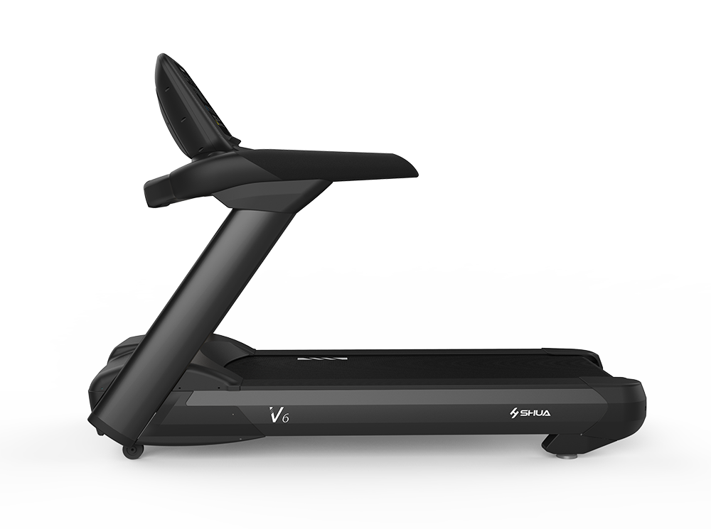 Black treadmill with 'Shuma' branding on a white background