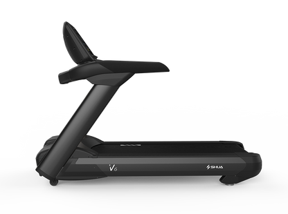 Black treadmill with 'Shuma' branding on a white background