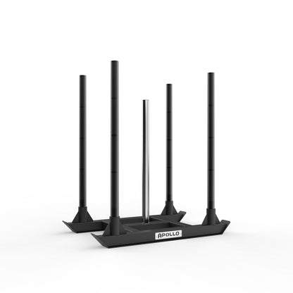Black athletic training aid with multiple poles on a white background, branded 'Apollo'.