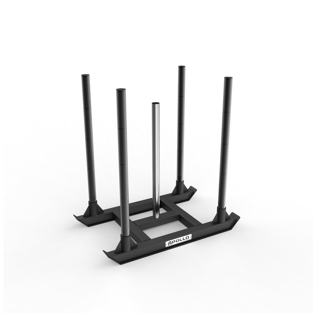 Black athletic training hurdle set on a white background with 'Apollo' branding.