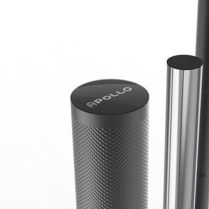 Metallic cylindrical object with 'Apollo' branding on a white background