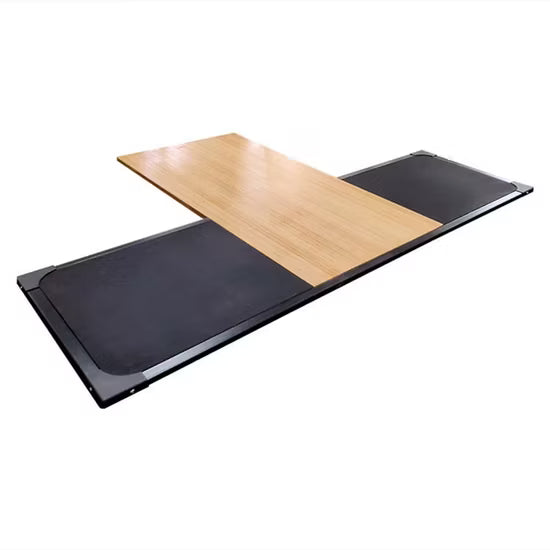 Wooden and black folding table on a white background