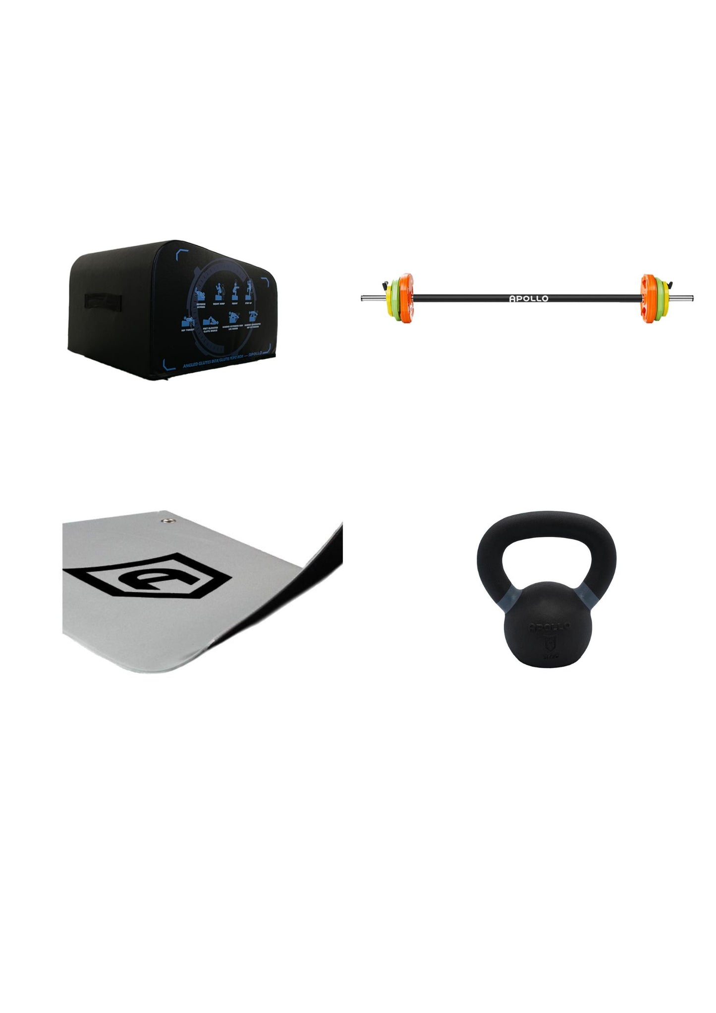 Glute Box - Body pump bar - PVC Anti-Slip Workout Mats - Kettlebells - Apollo Fitness