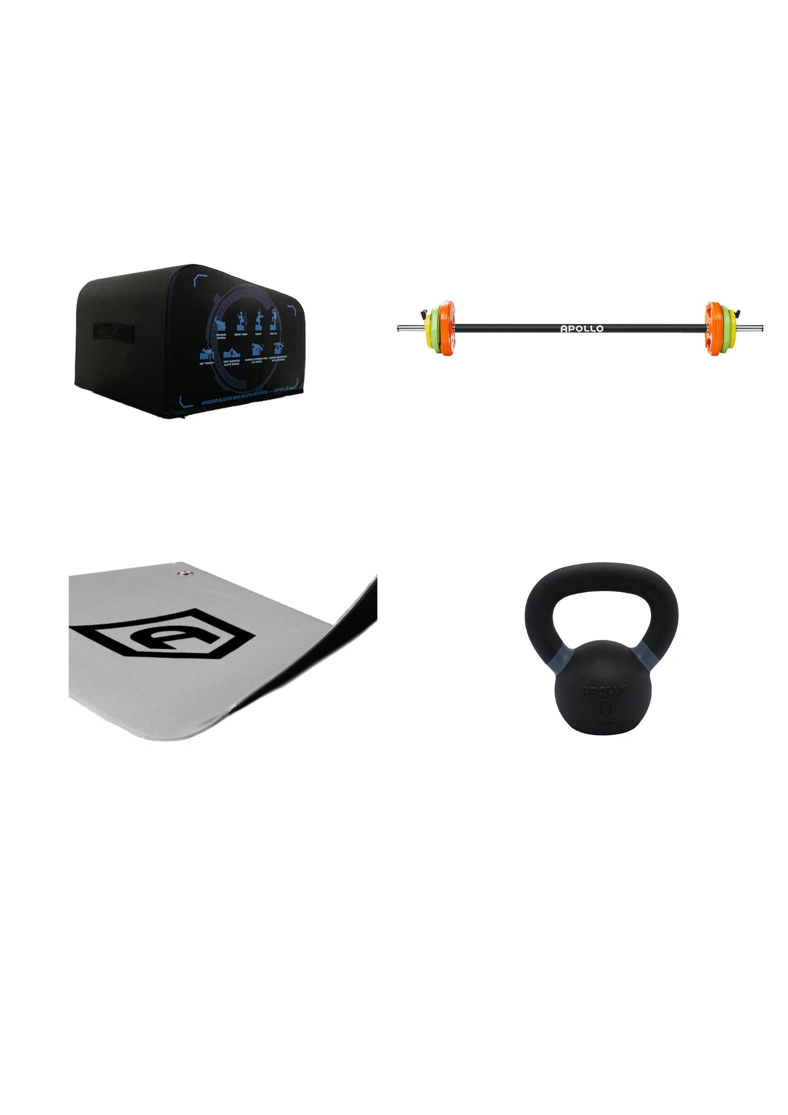 Glute Box - Body pump bar - PVC Anti-Slip Workout Mats - Kettlebells - Apollo Fitness